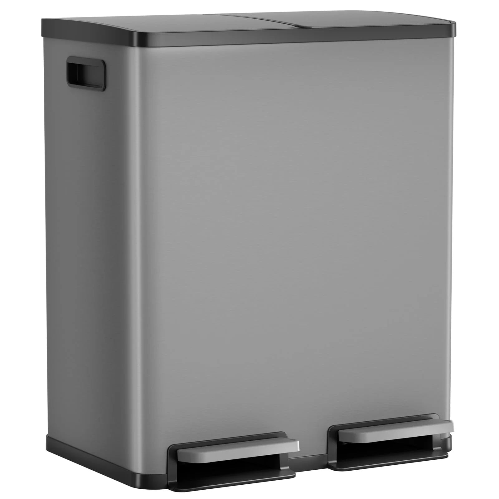 EDX 2 x 8.3 Gallon Dual Garbage Recycle Trash Can with Lid, Inner Buckets for Kitchen, Stainless Steel