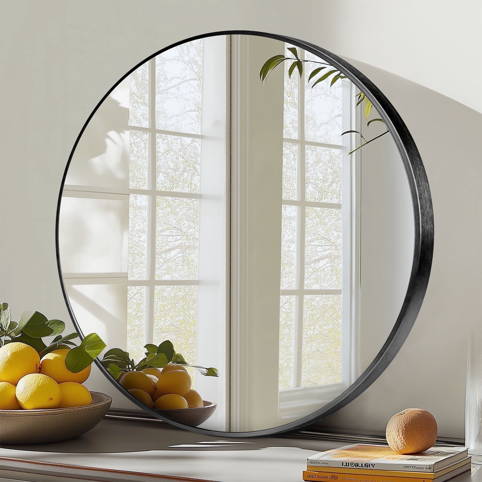EDX  Wall Round Mirror with Crystal Clear Reflection, Convenient Hanging Hooks, and Premium Aluminum Alloy Construction