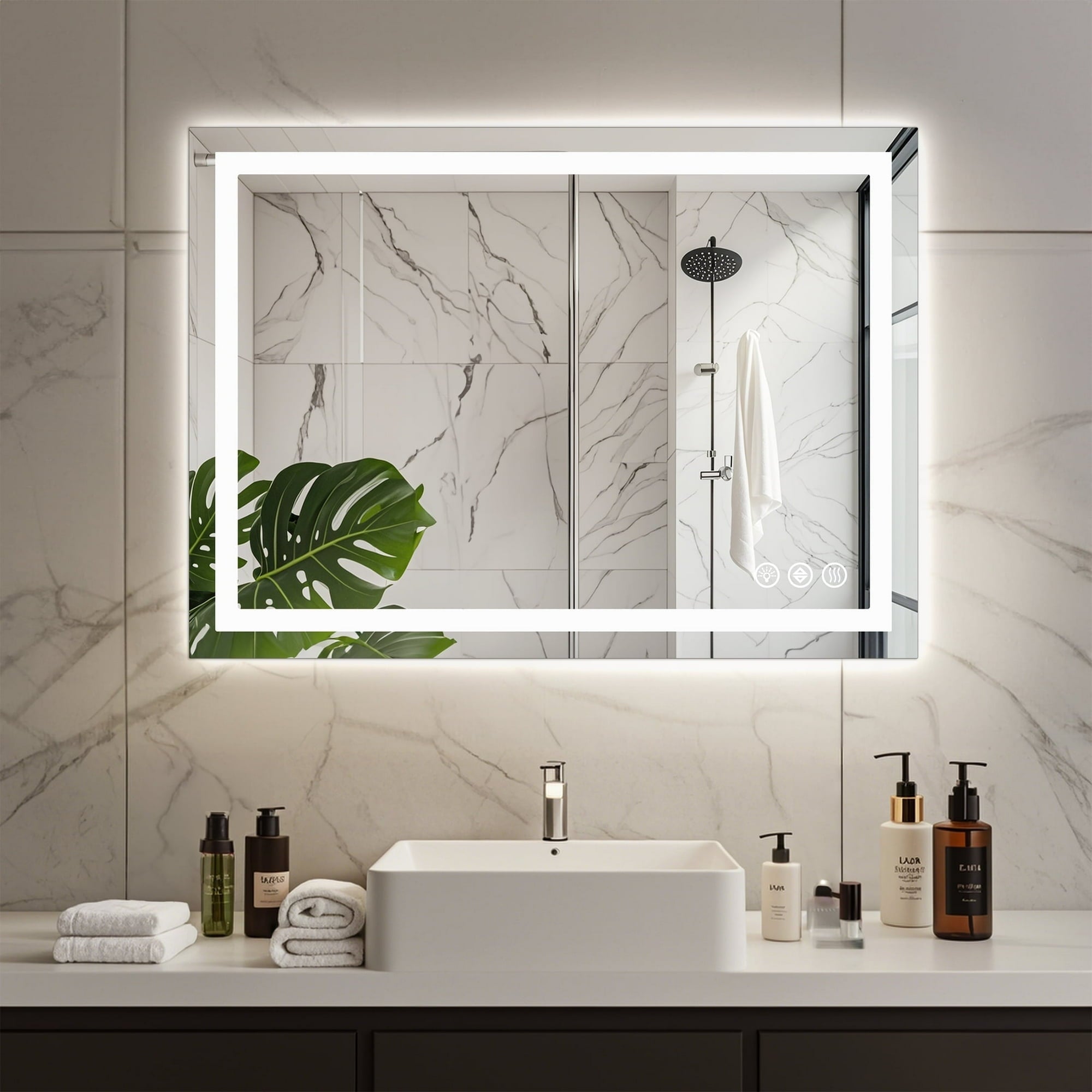 EDX LED Bathroom Mirror with Dual Light Source and Three Lighting Modes, White