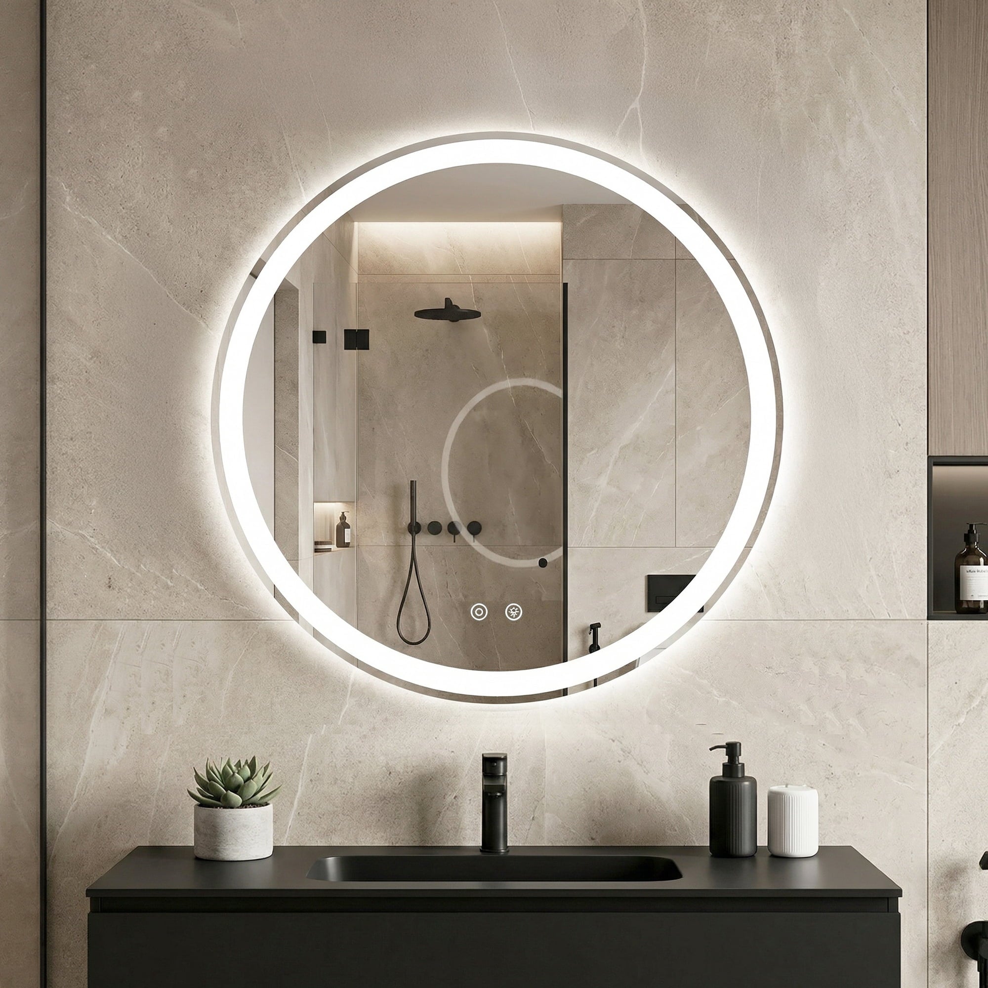 EDX Anti-fog LED Bathroom Mirror with Dual Light Source and Three Lighting Modes, White