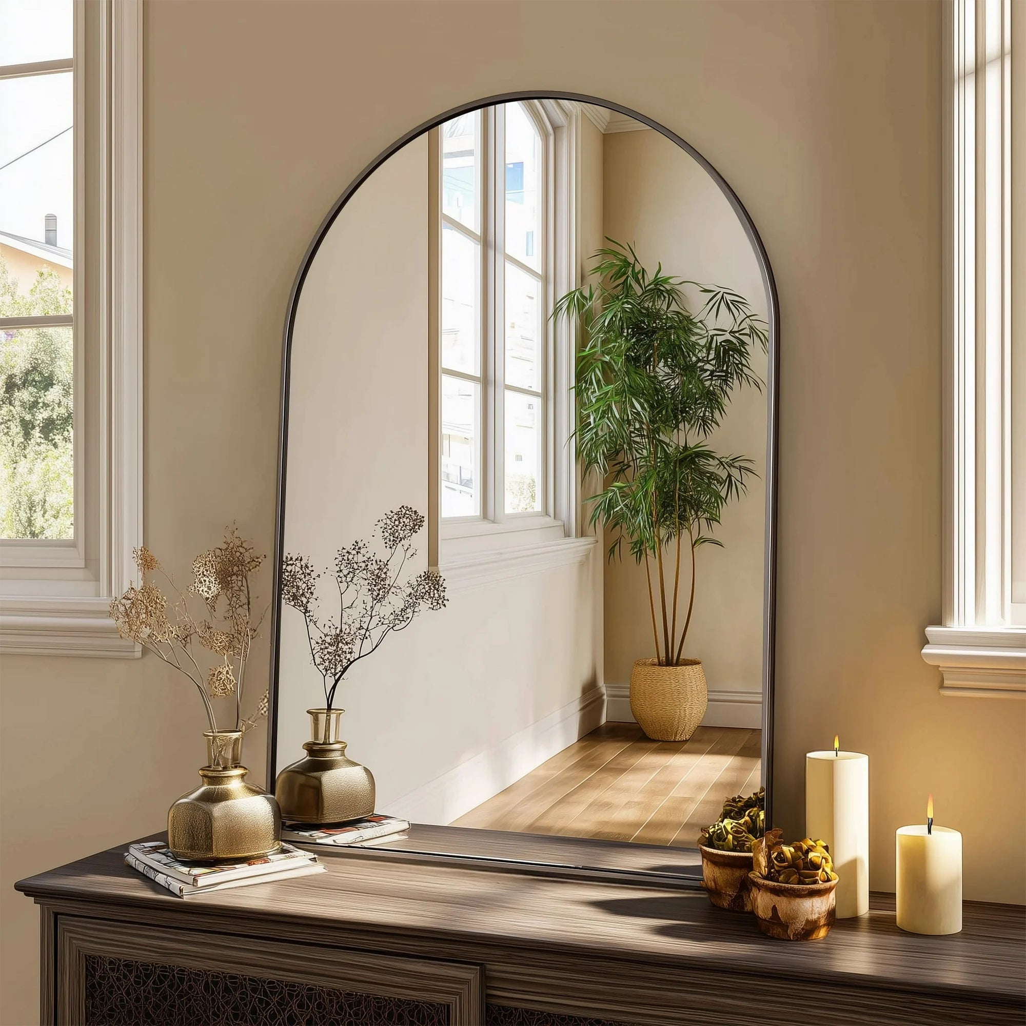 EDX 24"X36" Arched Bathroom Mirror, Wall Mounted Mirror with Aluminum Alloy Frame, Bathroom Mirror for Living Room, Bedroom, Bathroom and Entryway, Black