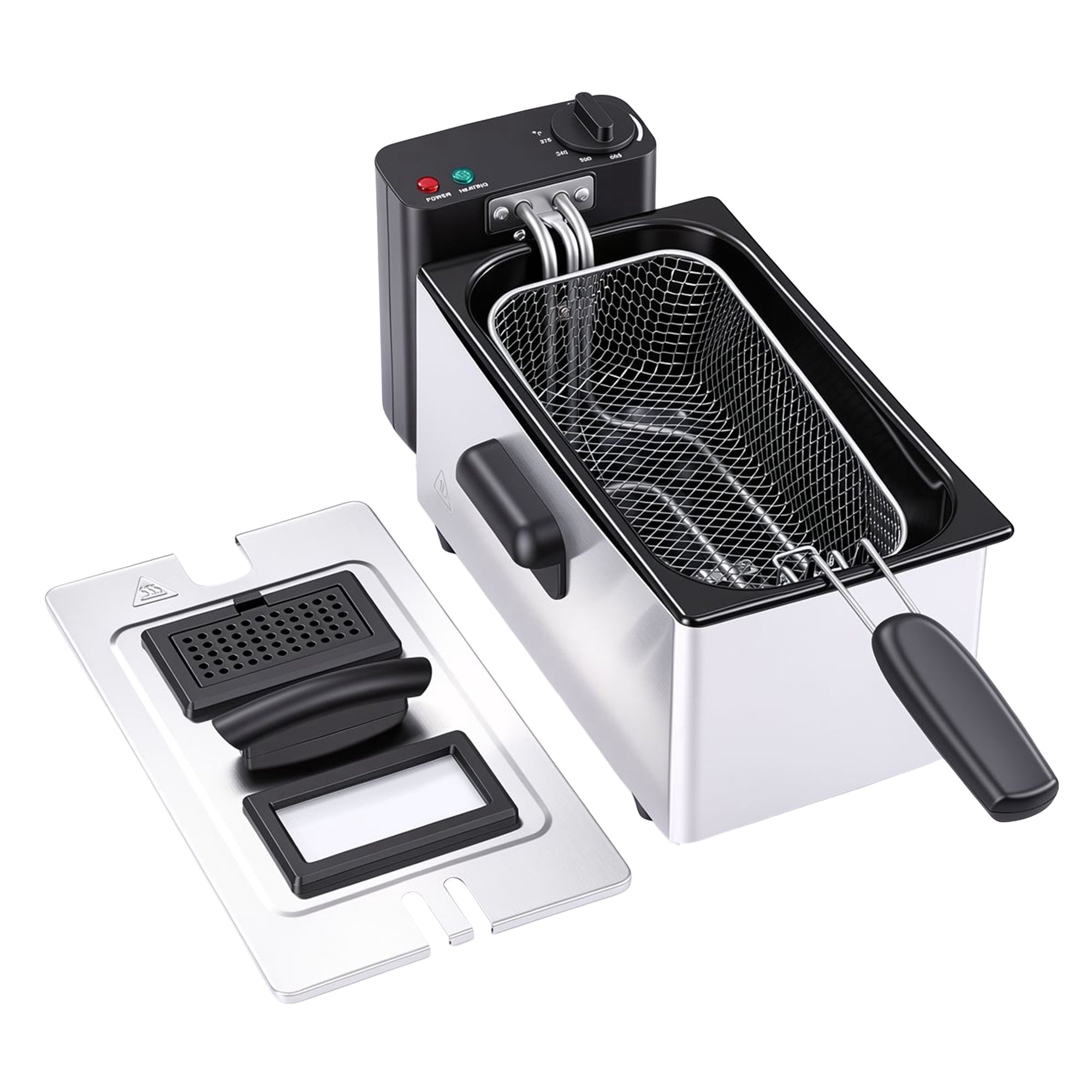 EDX Stainless Steel Deep Fryer with 3 Baskets,&nbsp;1700W, 4 Adjustable Temp for Fried Chicken, Shrimp, French Fries, Silver