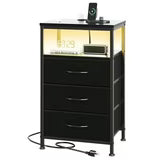 edx 5 Fabric Drawers Nightstand with Charging Station & USB/Type-C Ports and Outlets, Variable Light Strip Bedside End Table with Adjustable Feet for Bedroom, Black