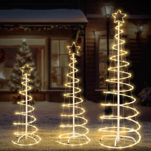 EDX 3-Piece Lighted Christmas Tree Set, 3 ft 5 ft 6 ft LED Trees with Star Toppers, Indoor Outdoor Christmas Yard Decor