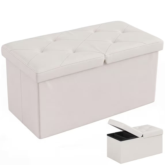 EDX Folding Storage Ottoman Bench,Dual Flip-Top Storage Bench with Divider, Padded PVC Seat, Hidden Storage Ottoman for End of Bed, Bedroom, Living Room,Entryway