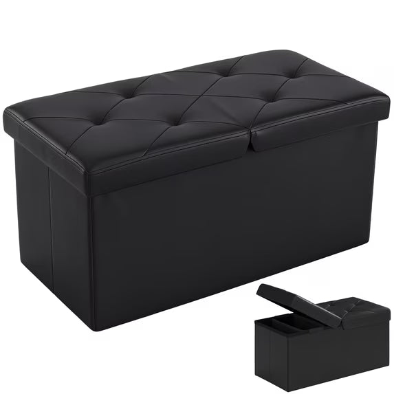 EDX Folding Storage Ottoman Bench,Dual Flip-Top Storage Bench with Divider, Padded PVC Seat, Hidden Storage Ottoman for End of Bed, Bedroom, Living Room,Entryway