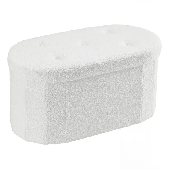 EDX 43" Folding Storage Ottoman Bench,End of Bed Bench with Hidden Stoarge Compartment,White Teddy Fabric Upholstered Ottoman Foot Rest,Storage Chest for Entryway Livi g Room
