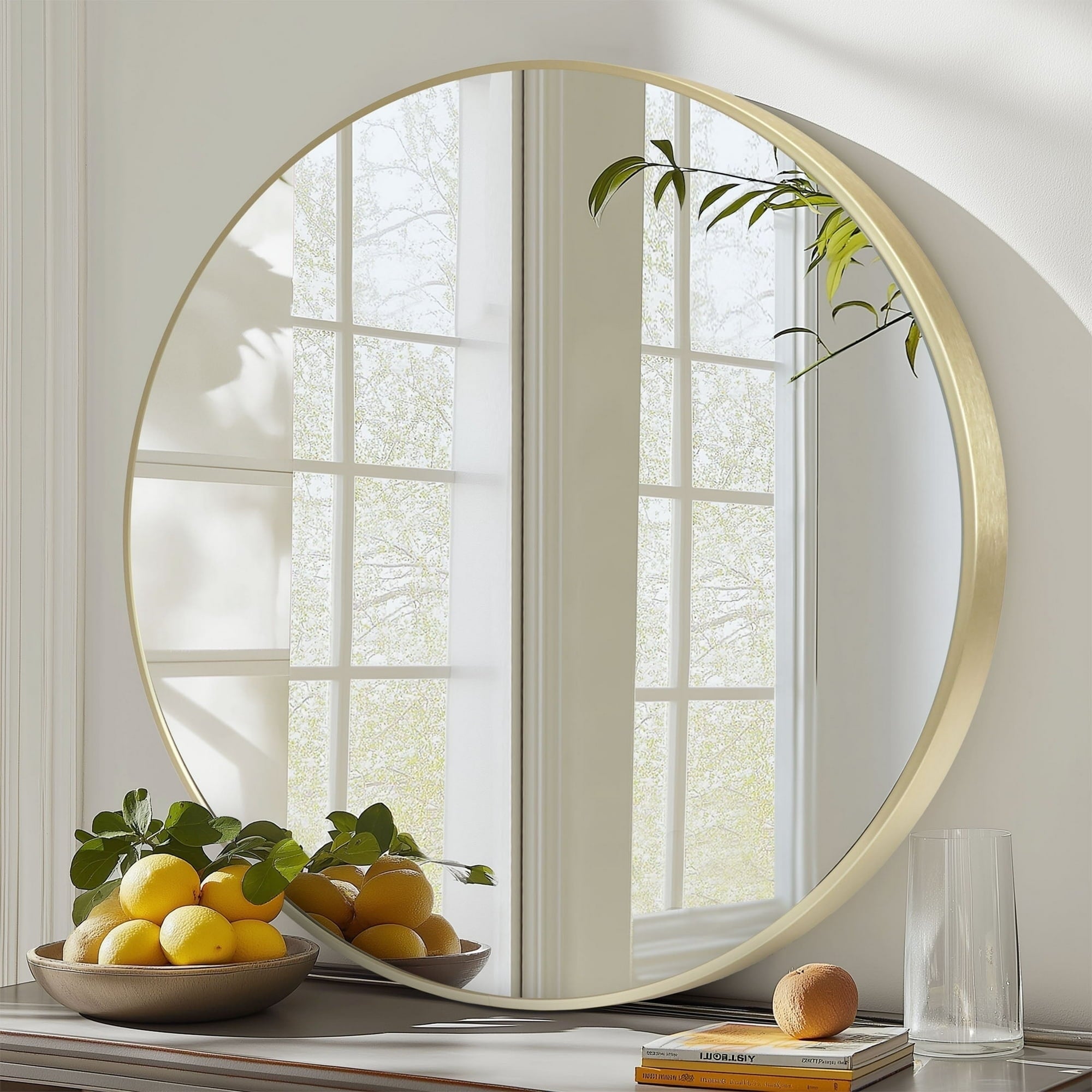 EDX  Wall Round Mirror with Crystal Clear Reflection, Convenient Hanging Hooks, and Premium Aluminum Alloy Construction