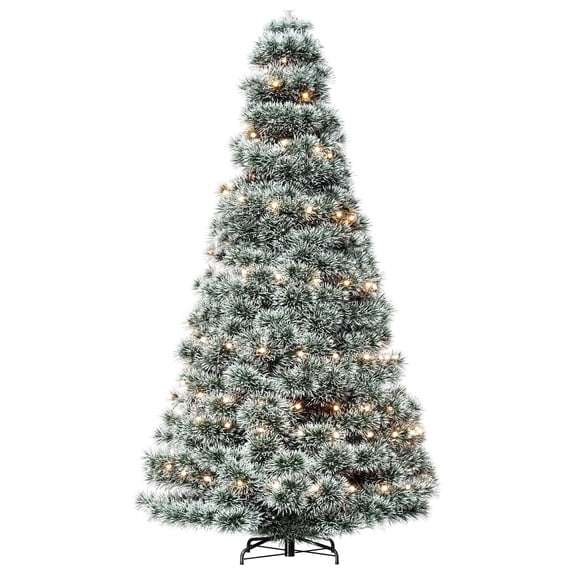 edx Pre-lit Snow Flocked Artificial Christmas Tree, Prelighted Artificial Xmas Tree, With  Branch Tips,  LED Lights & Foldable Base, For Home, Office, Party Decoration
