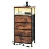 edx 3 Fabric Drawers Nightstand with Charging Station & USB/Type-C Ports and Outlets, Variable Light Strip Bedside End Table with Adjustable Feet for Bedroom, Rust Brown