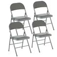 EDX  Folding Chairs, Fabric Dining Chair Set with Padded Cushion and Back, Indoor Outdoor Seat for Home Office Events Wedding Party, PU Leather, Grey
