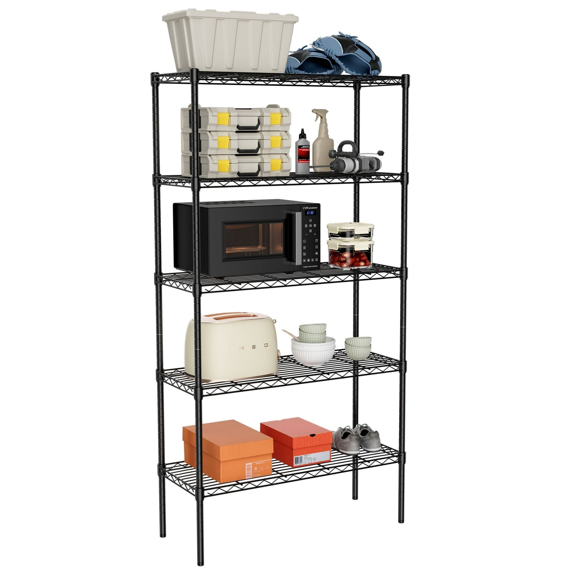 EDX  Storage Shelf Unit,Metal Wire Shelving Rack ,Adjustable Layer Height,for Kitchen Garage Living Room, Black