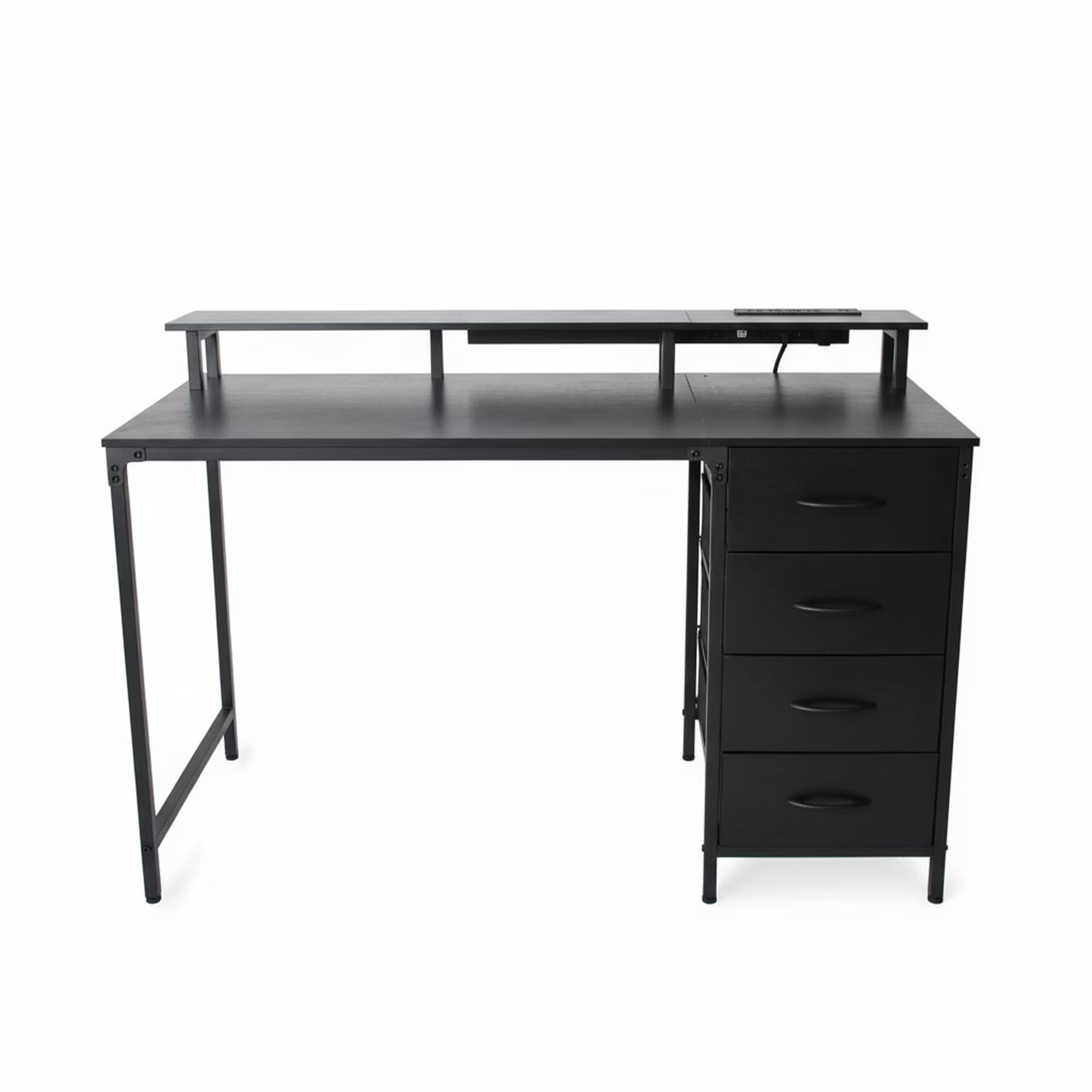 EDX 40 Inch Computer Desk with Power Outlets and LED Lights, Gaming Desk with 4 Drawers, Office Desk with Monitor Stand, Study Work Home Office, Small Spaces