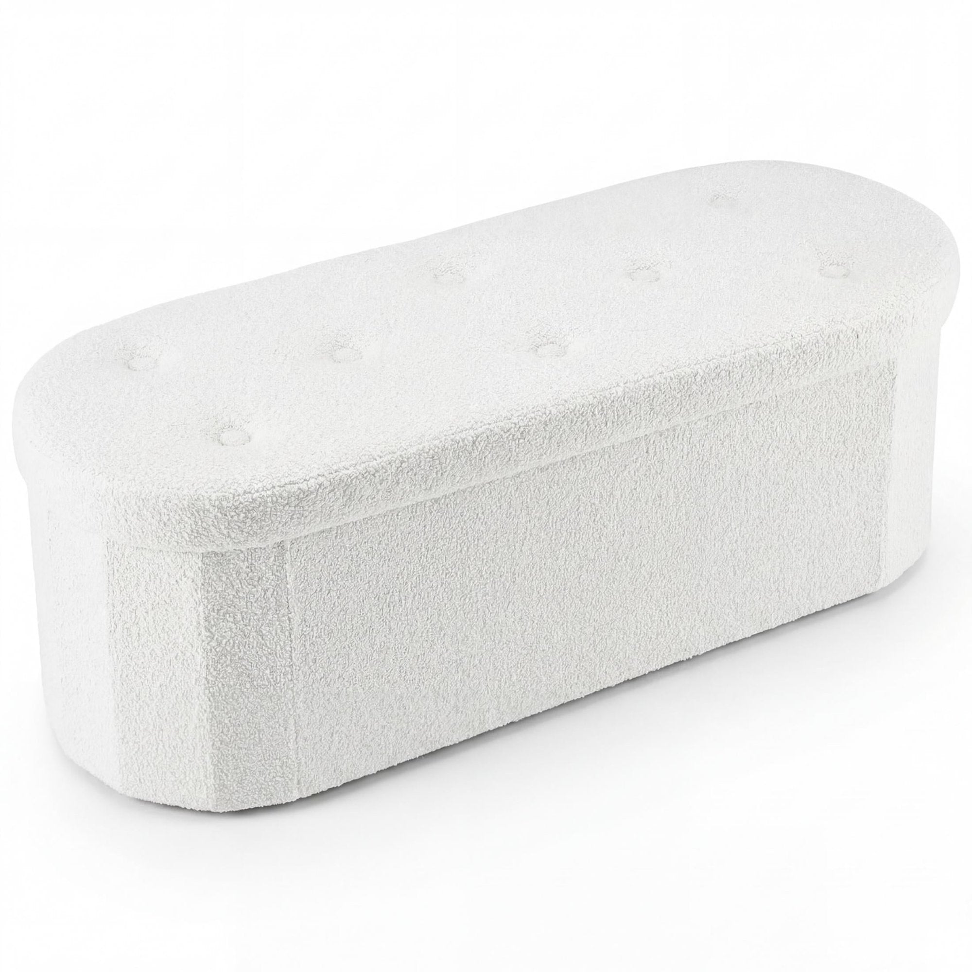 EDX 43" Folding Storage Ottoman Bench,End of Bed Bench with Hidden Stoarge Compartment,White Teddy Fabric Upholstered Ottoman Foot Rest,Storage Chest for Entryway Livi g Room