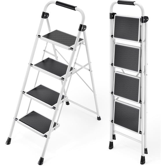 EDX  Iron Stepstool,  Folding Stepstool with Non-Slip Pedals and Comfortable Handrails, Sturdy Steel Ladder Portable Heavy Duty Stepstool for Kitchen, Garage and Outdoor Use, black