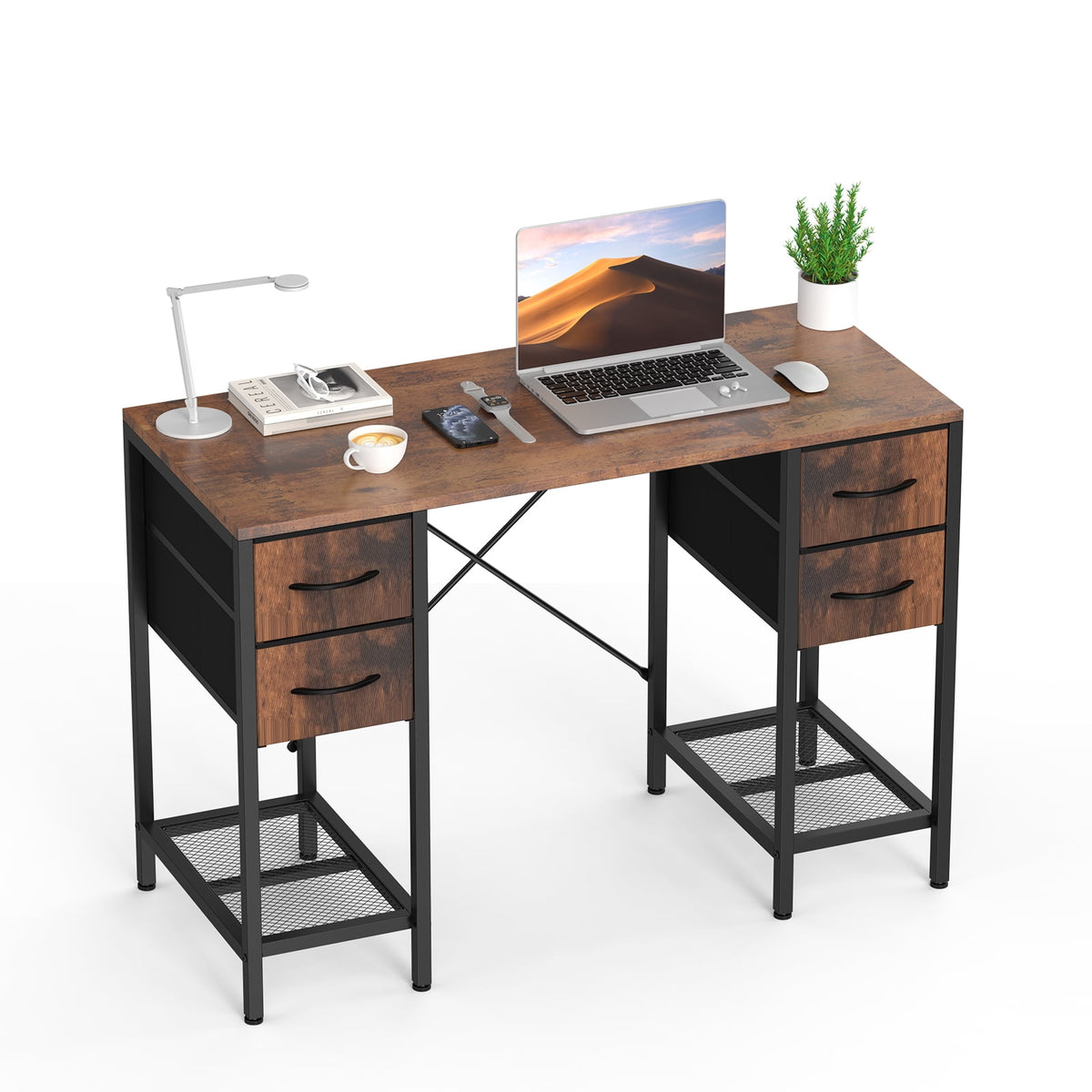 EDX Computer Desk with 4 Drawers, Office Desk with Mesh Shelf, Gaming