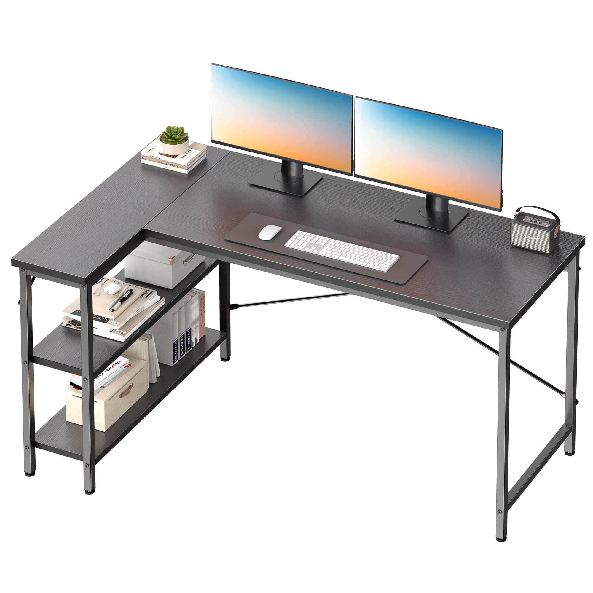 EDX 47 Inch L Shaped Computer Desk, Corner Desk with Storage Rack & PC Stand, Reversible Gaming Desk for Bedroom, Modern Writing Study Table for Home Office