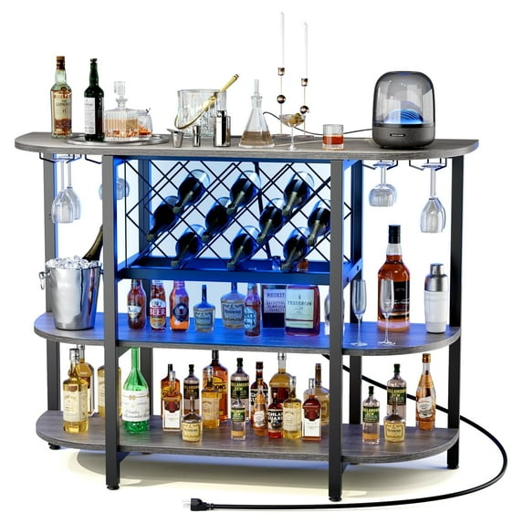 EDX 47-inch LED Home Bar Cabinet with Charging Station, Storage & Glass Holders