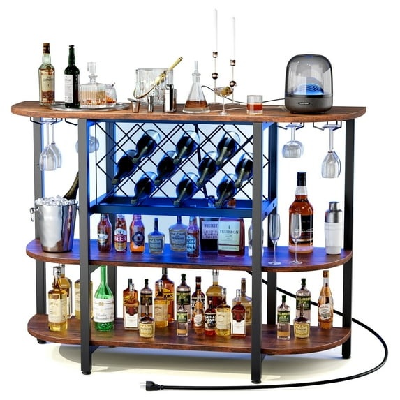 EDX 47-inch LED Home Bar Cabinet with Charging Station, Storage & Glass Holders