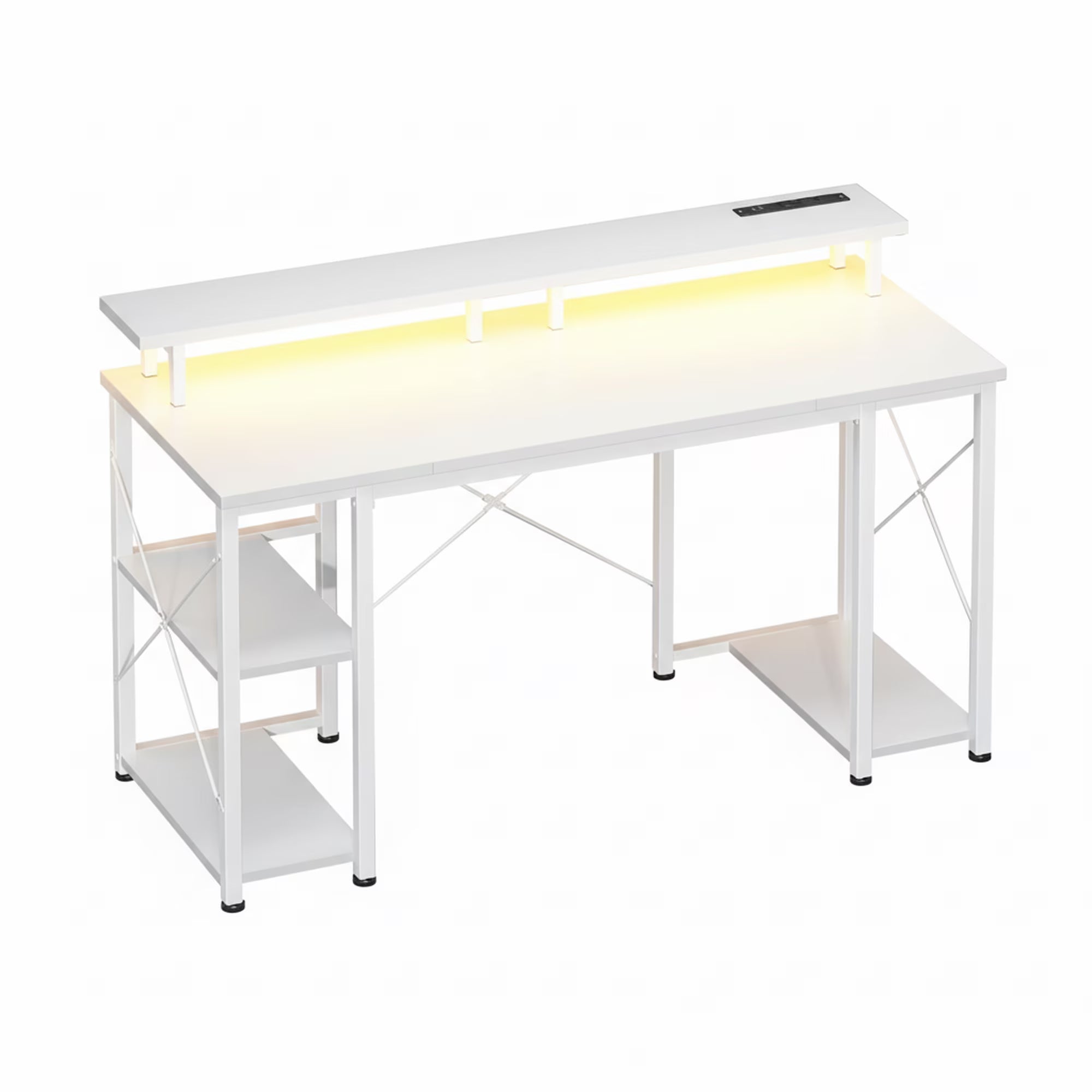 EDX 48 inch Gaming Desk with LED Lights & Power Outlets, Computer Desk with Monitor Stand & Storage Shelves, CPU Stand, Home Office Desk