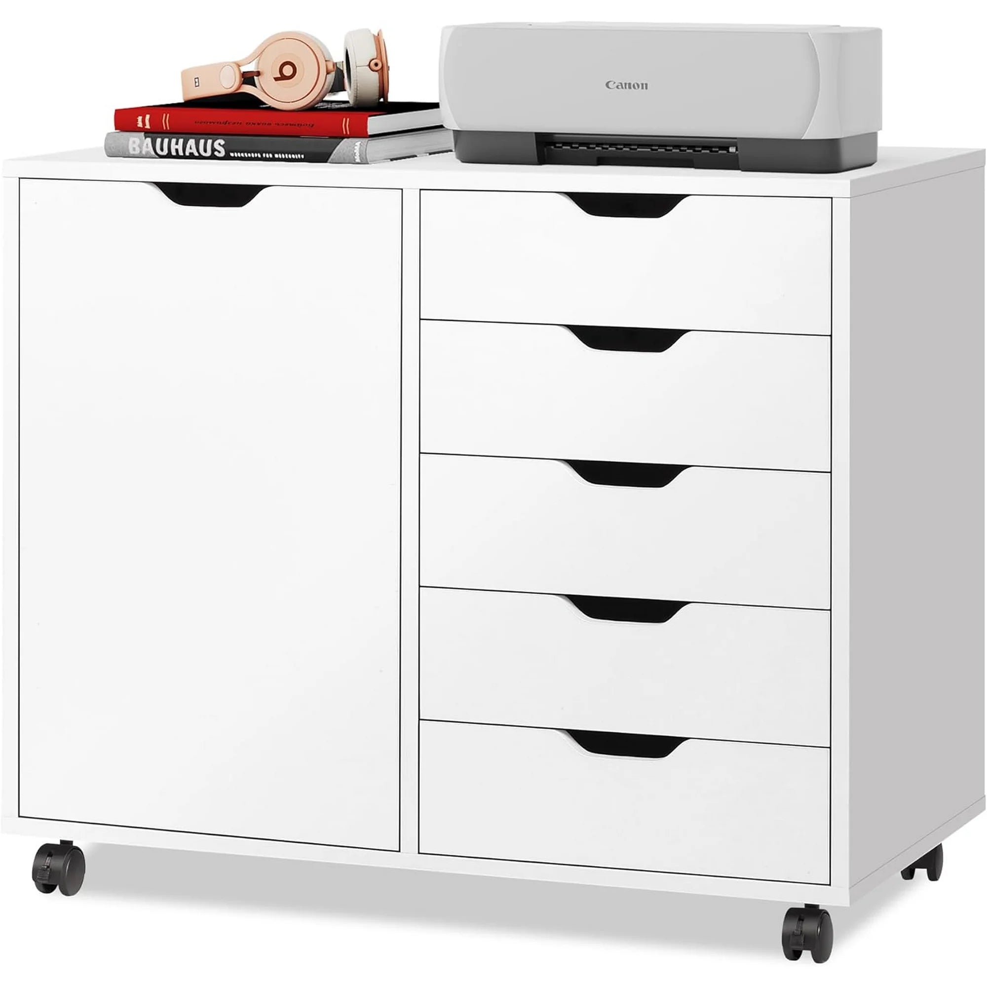 EDX 5-Drawer Wood File Cabinet,Mobile Printer Stand with Adjustable Shelf & Wheels,Storage Shelves for Home Office