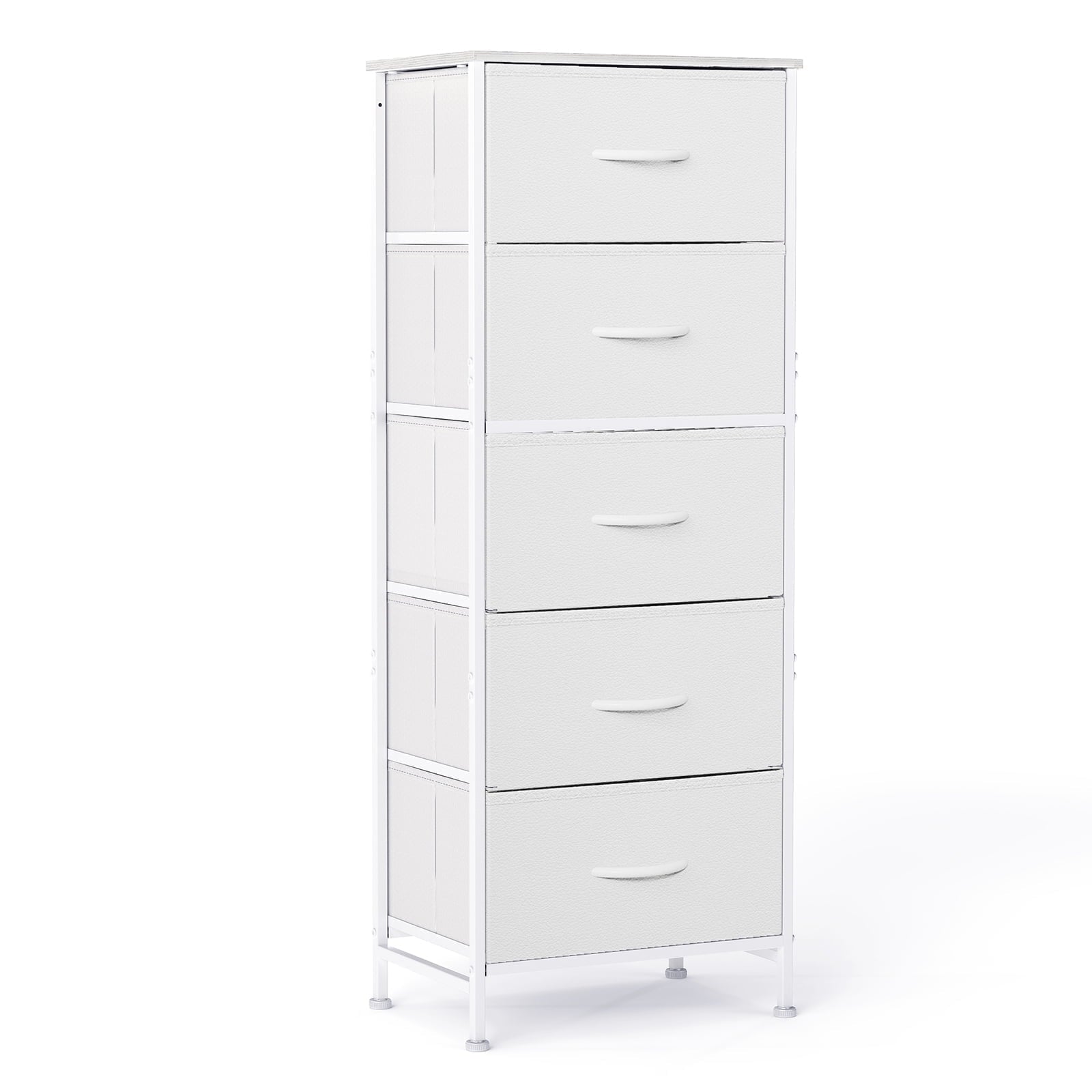 EDX 5 Fabric Dresser with 5 Storage Drawers, TV Stand with Wooden Top Metal Frame for Clothes, Living Room, Hallway, Entryway