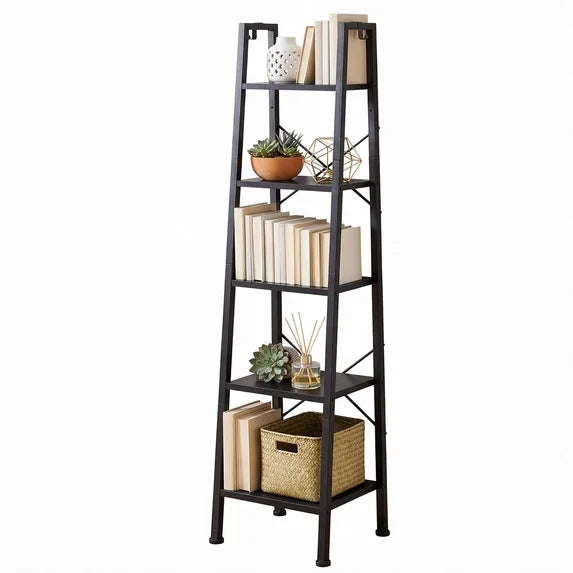 EDX 5-Tier Ladder Shelf, 63''Industrial Tall Narrow Shelf, Storage Display Rack for Living Room, Bedroom, Office