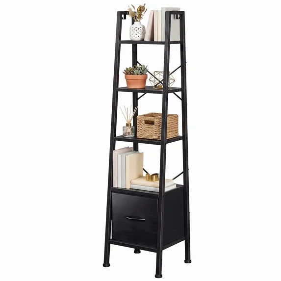 EDX 5-Tier Ladder Shelf, 63''Industrial Tall Narrow Shelf, Storage Display Rack for Living Room, Bedroom, Office