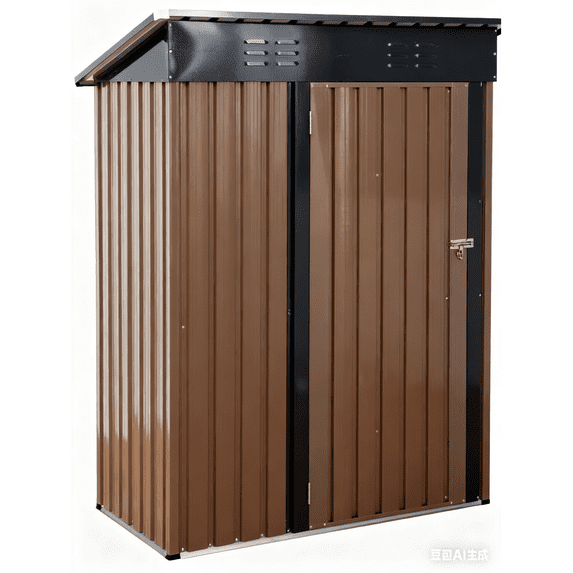 EDX 5'x3' Outdoor Storage Shed with Sloped Roof, Hinged Door, Lockable, Galvanized Steel - Metal Garden Tool Shed,Brown