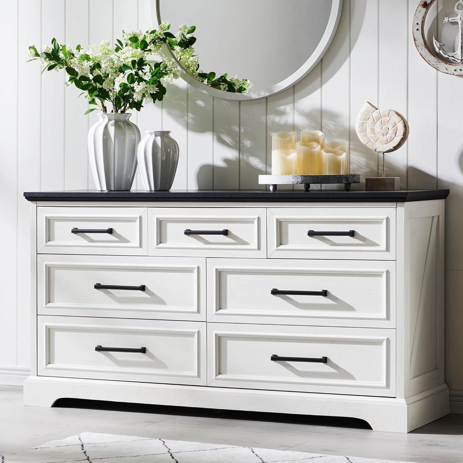 EDX 52" Farmhouse 7-Drawer Dressers for Bedroom and Living Room Storage, Stylish Wood Chest of Drawers, White