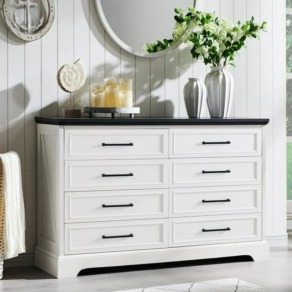 EDX 52" Farmhouse 8-Drawer Dressers for Bedroom and Living Room Storage, Stylish Wood Chest of Drawers, White