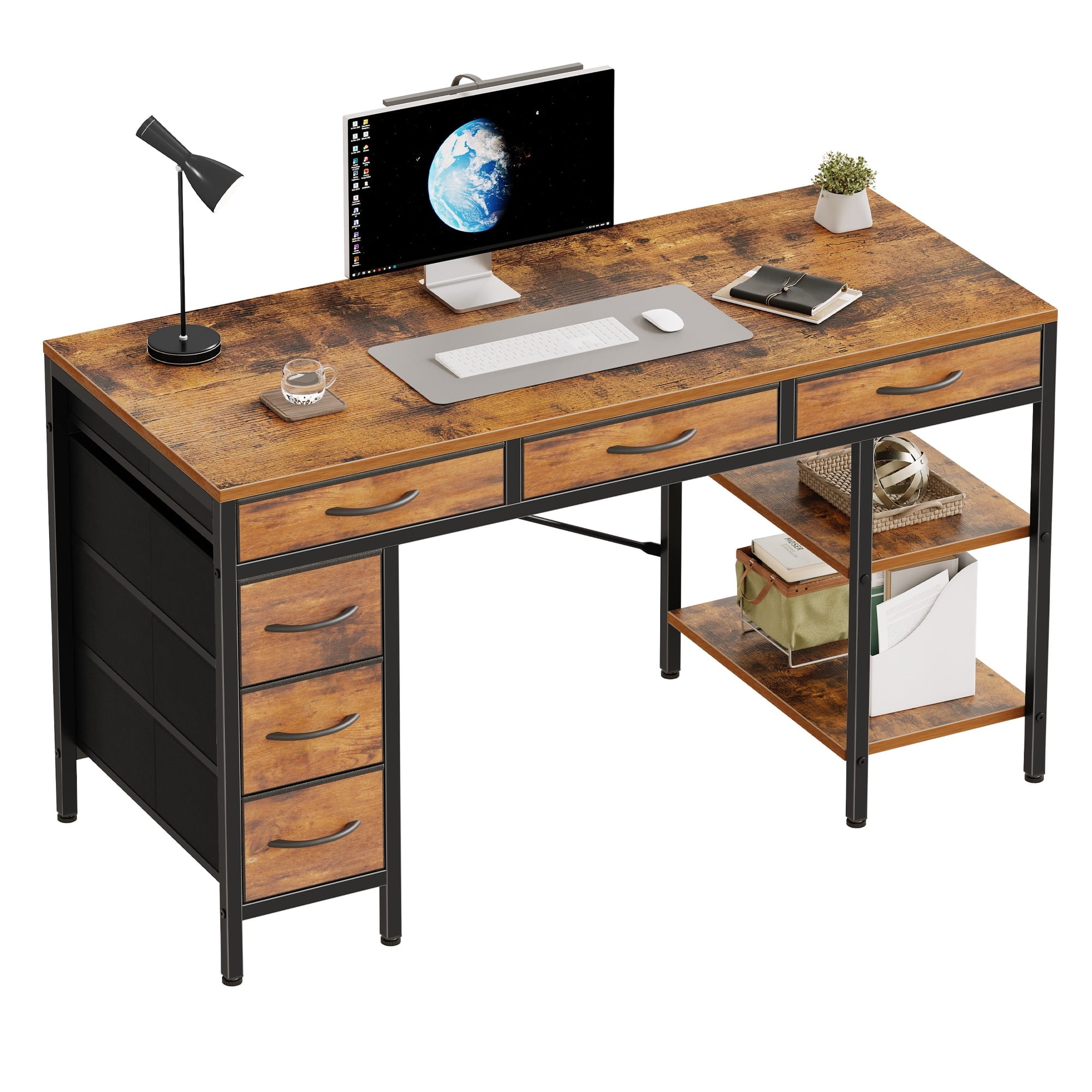 EDX Computer Desk with Fabric Drawers & Storage Shelves,Small Home Office Desk Study Table for Home office Bedroom