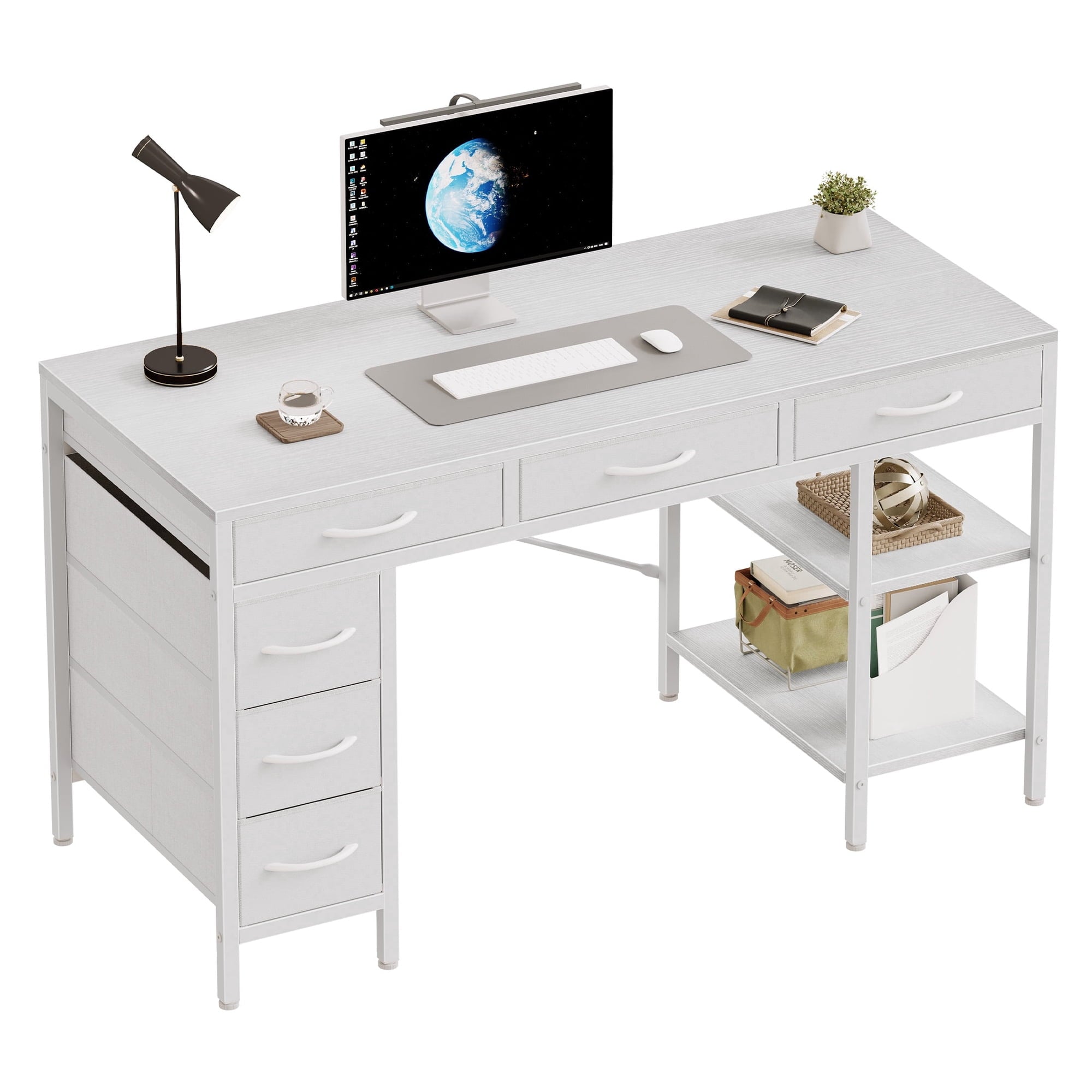 EDX Computer Desk with Fabric Drawers & Storage Shelves,Small Home Office Desk Study Table for Home office Bedroom
