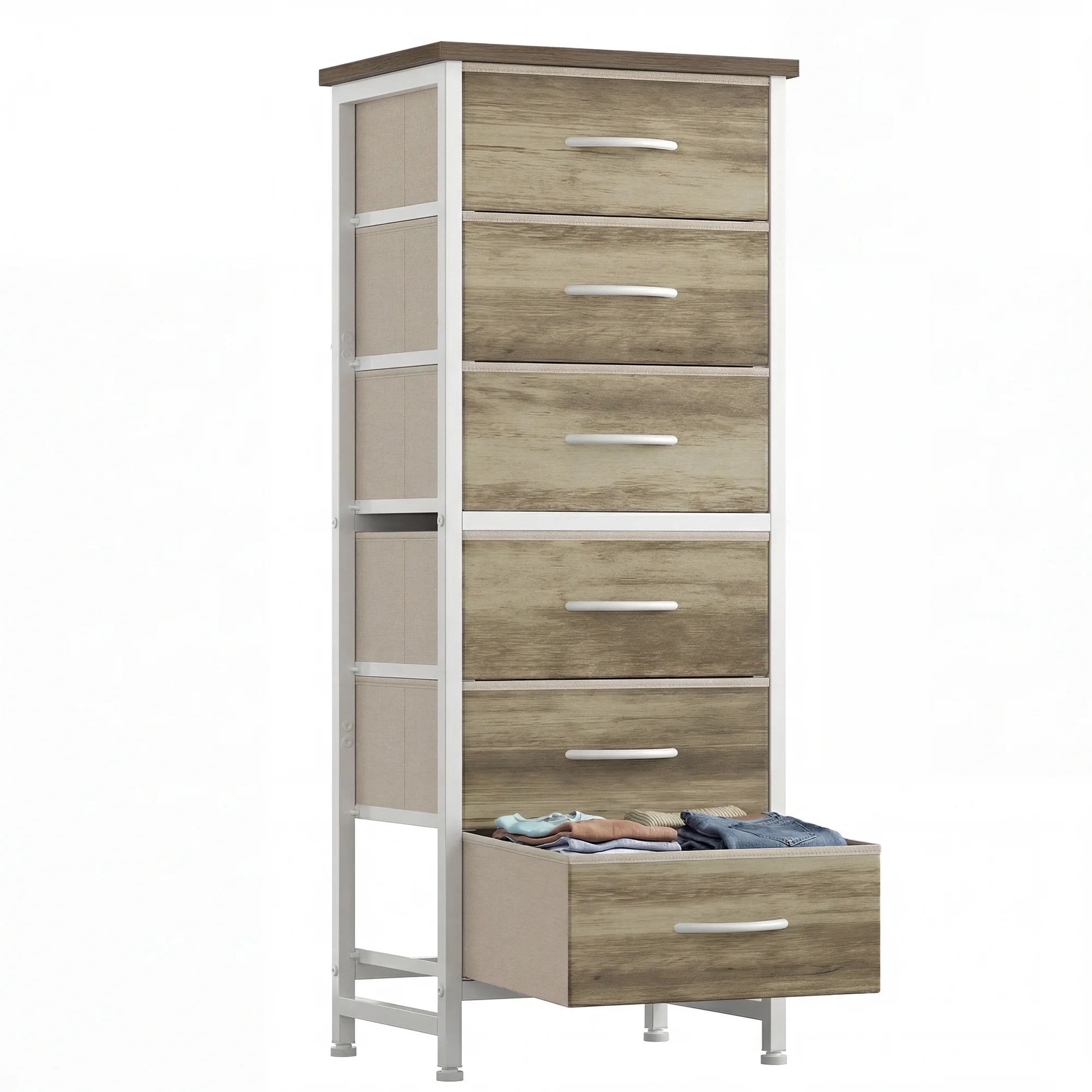 EDX 6 Drawer Fabric Dresser for Bedroom , Storage Organizer, Wide Chest of Drawers for Closet, Clothes,TV Stand
