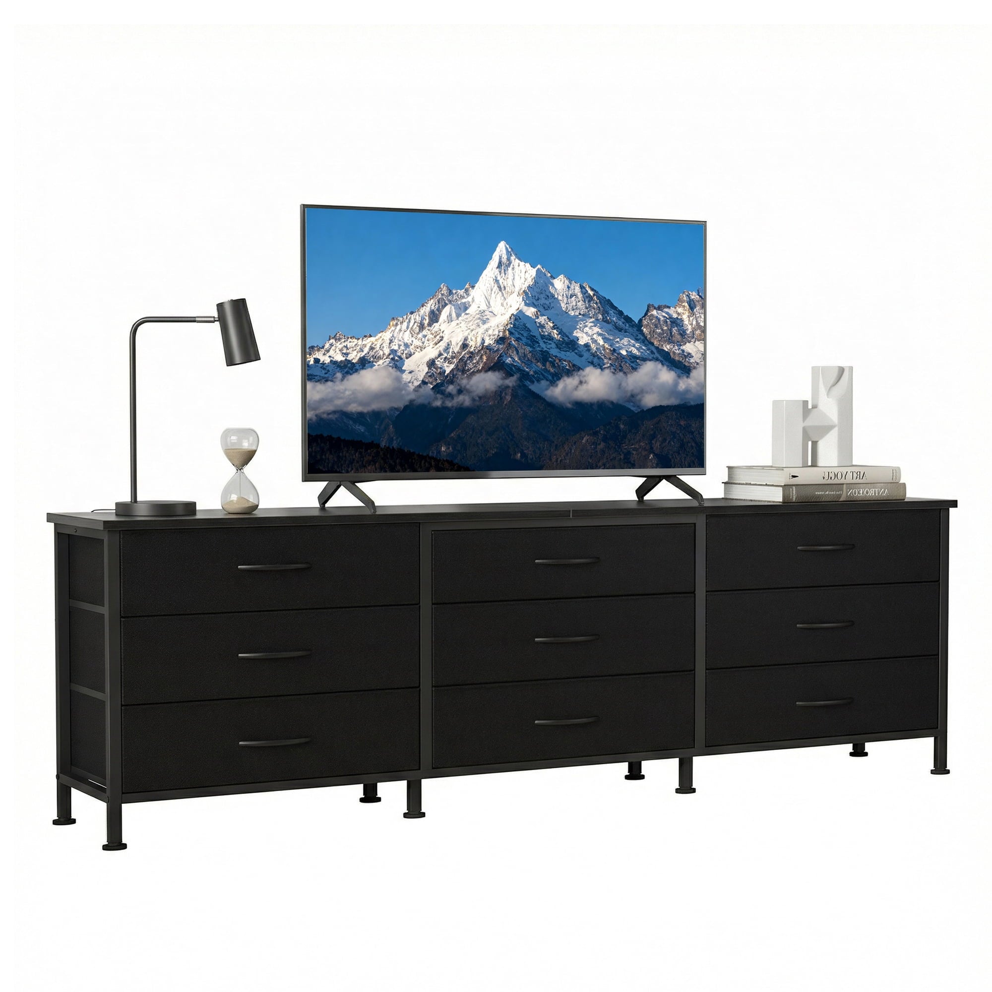 edx 9 Drawer Dresser for Bedroom, 63" Fabric Chest, TV Stand for 65, 70, 75 inch TV, Wide Storage Organizer for Closet, Hallway & Living Room