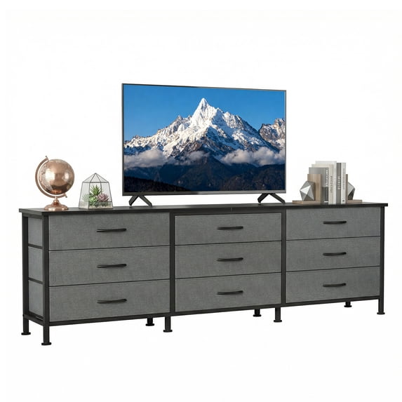 edx 9 Drawer Dresser for Bedroom, 63" Fabric Chest, TV Stand for 65, 70, 75 inch TV, Wide Storage Organizer for Closet, Hallway & Living Room