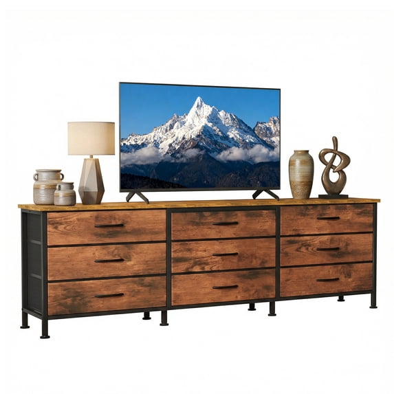 edx 9 Drawer Dresser for Bedroom, 63" Fabric Chest, TV Stand for 65, 70, 75 inch TV, Wide Storage Organizer for Closet, Hallway & Living Room