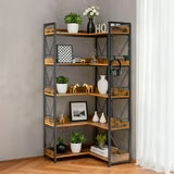 EDX 65 inch L Shaped Corner Bookshelf, 5 Tier l Bookcase with Open Storage Shelves,Industrial Wooden Bookcase with Metal Frame for Home Office, Living Room, Bedroom, Rustic Brown