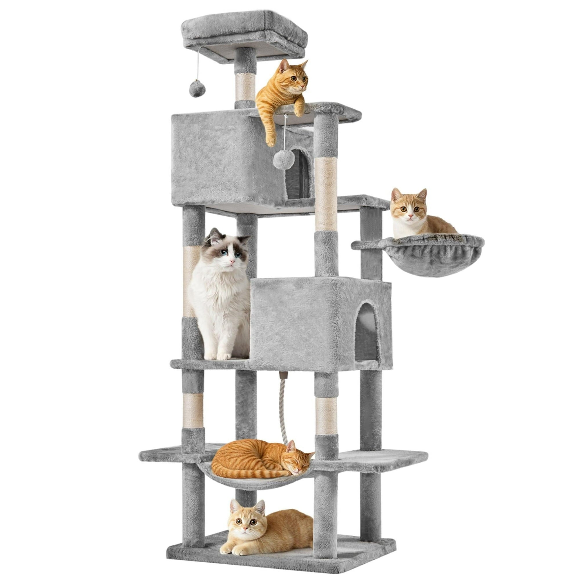 edx Cat Tree Tower for Indoor Cats, Multi-Level Pet Furniture with Sisal Scratching Post, Large Cozy Condo, Climbing Ramp, Kitten Toy