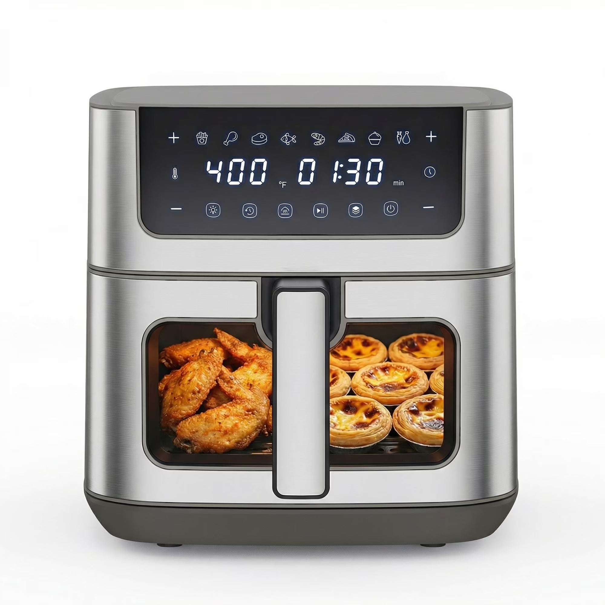 EDX 6QT Stainless Steel Air Fryer with Digital Touchscreen, 1500W, 8 Presets, Dishwasher Safe Basket, 90 Min Timer, 24H Delay Start