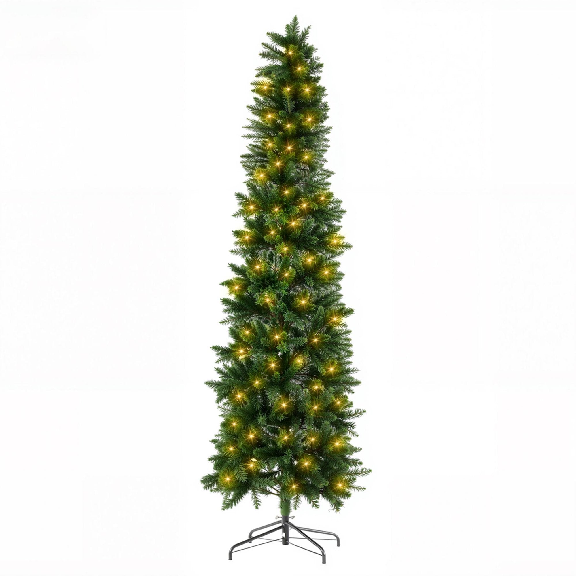 EDX Pre-lit Snow Flocked Pencil Christmas Tree, Prelighted Artificial Slim Christmas Trees, With ncandescent Lights, Branch Tips & Foldable Base, For Home, Office, Party Decoration