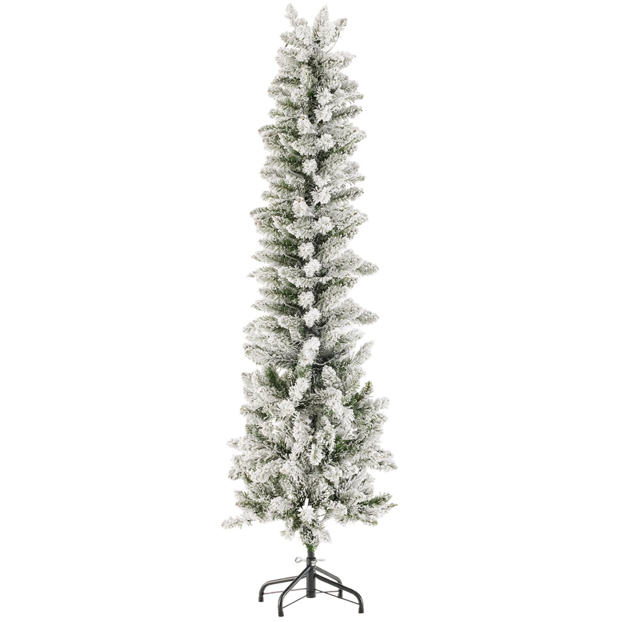 EDX Pre-lit Snow Flocked Pencil Christmas Tree, Prelighted Artificial Slim Christmas Trees, With ncandescent Lights, Branch Tips & Foldable Base, For Home, Office, Party Decoration