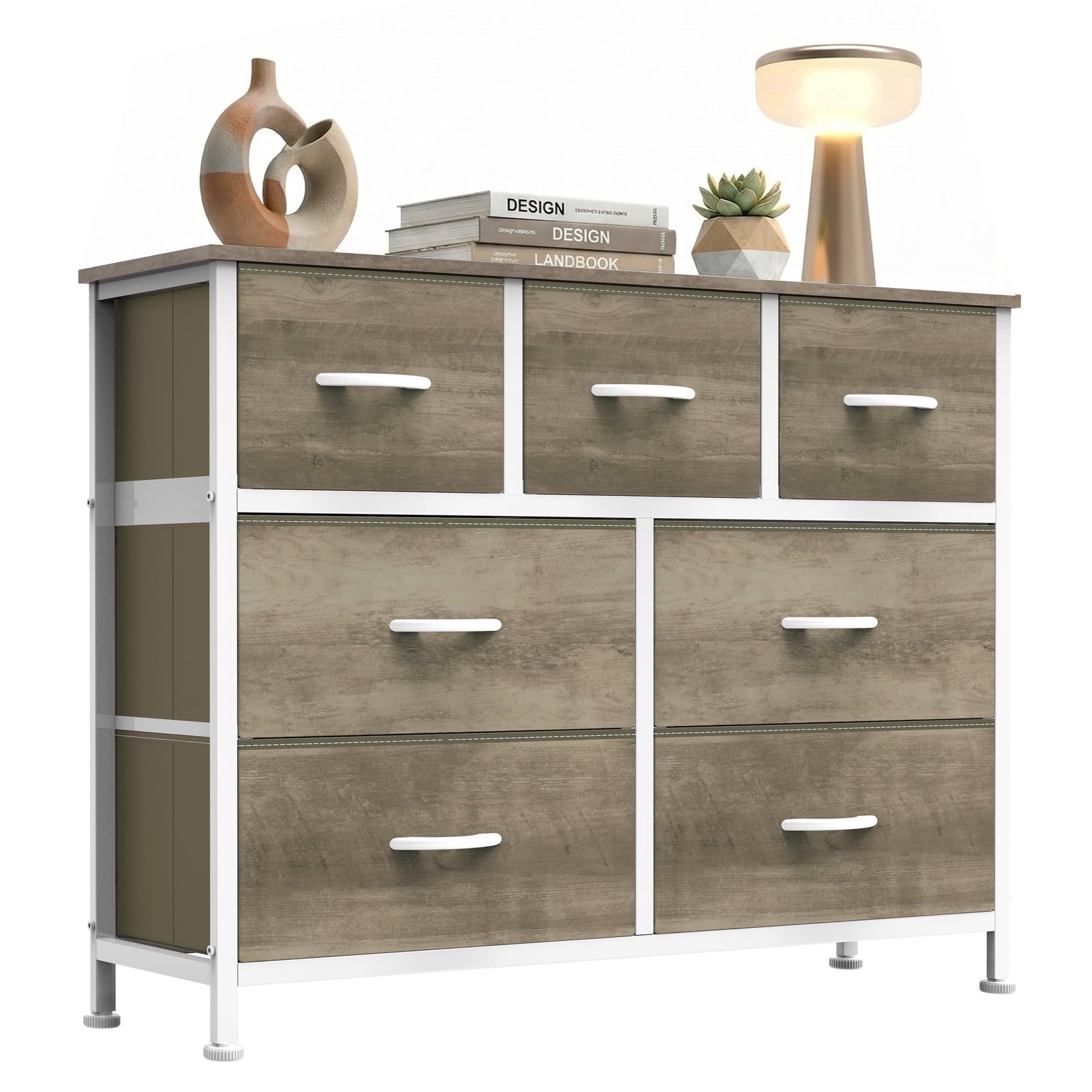 edx Fabric Dresser for Bedroom, Storage Organizer, Wide Chest of Drawers for Closet, Clothes, TV Stand, Wood Board