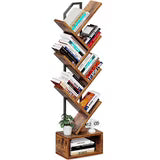 EDX Tree Bookshelf with Drawer,Tall Narrow Wood Bookcase for Living Room,Bedroom,Floor Standing Storage Shelf for Corner & Small Space,Rustic Brown
