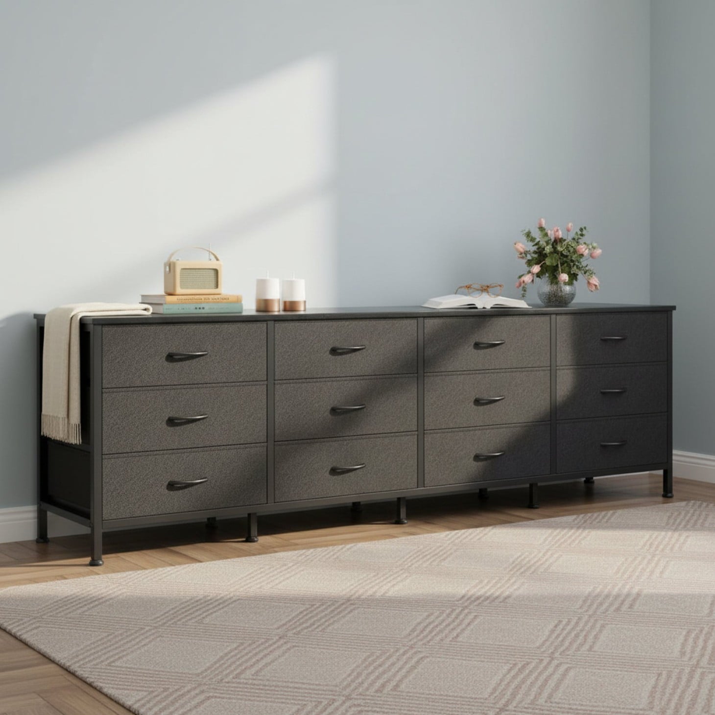 edx 12 Drawer Dresser for Bedroom, 70.9" Fabric Chest, TV Stand for 65, 80 inch TV, Wide Storage Organizer for Closet, Hallway & Living Room