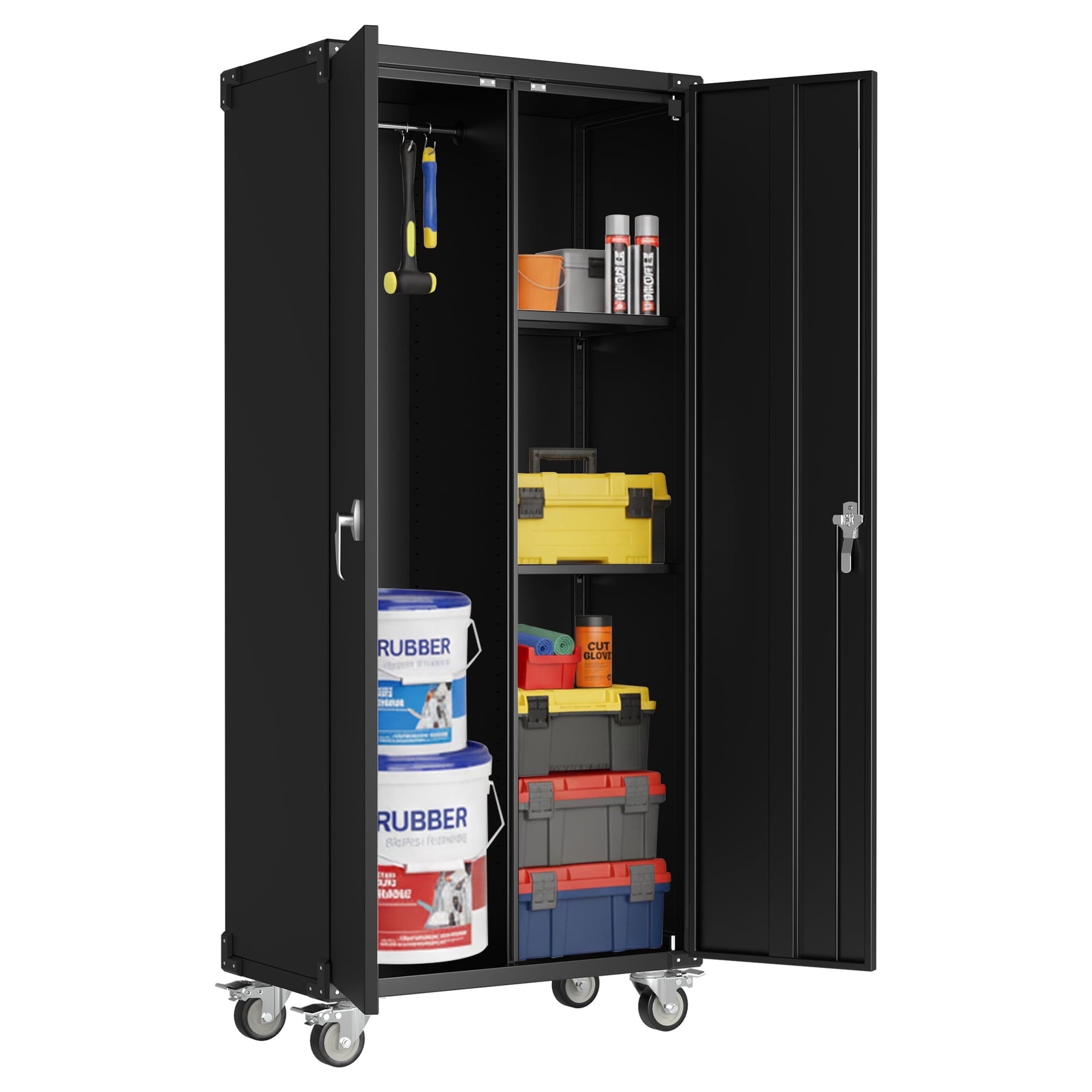 EDX Metal Rolling Storage Cabinet with Pegboard , Locking Garage Cabinets with Adjustable Shelves, for Home, Office, Garage