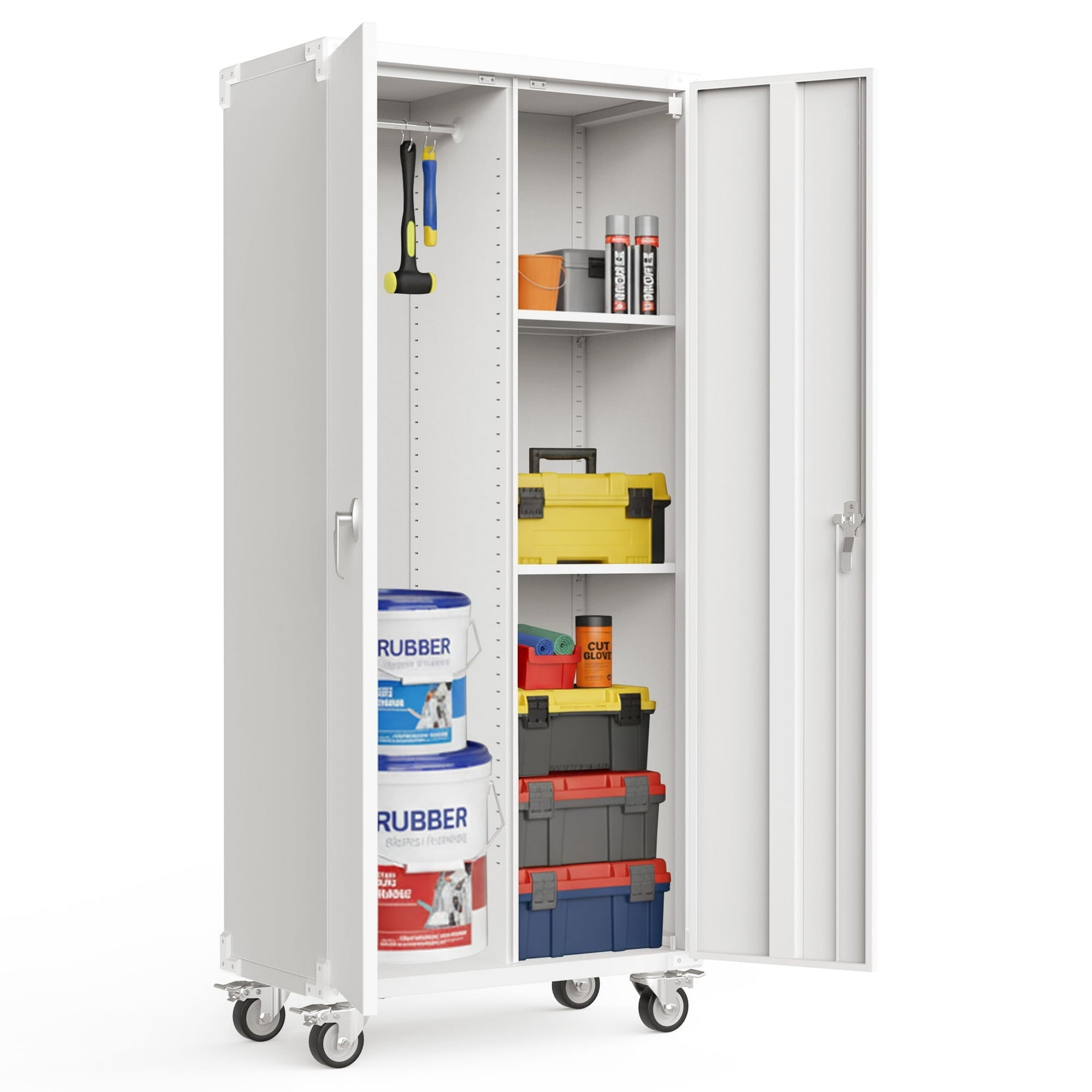 EDX Metal Rolling Storage Cabinet with Pegboard , Locking Garage Cabinets with Adjustable Shelves, for Home, Office, Garage