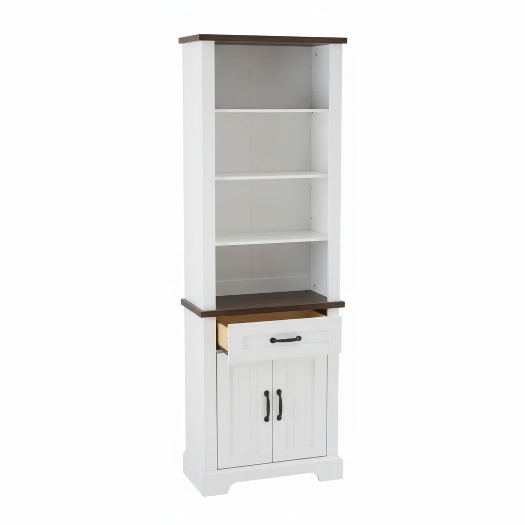 EDX 72" Wood Bookshelf with 2 File Drawers, Adjustable 4 Shelves for Home Office or Living Room Storage , White