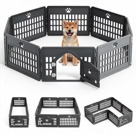 EDX Dog Playpen, 24" Portable Pet Fence, Puppy Training, Secure Door Latch, Indoor/ Outdoor PP Dog Enclosure for Small & Medium Dogs