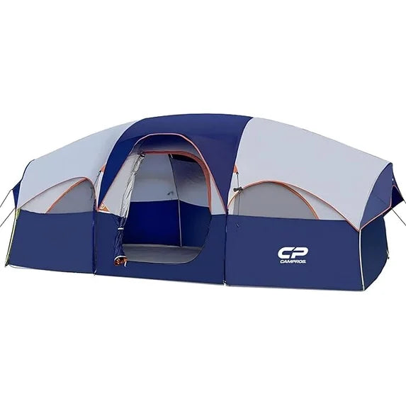 EDX 8-Person Waterproof Family Camping Tent with Room Divider, Standing Height Cabin Tent with Mesh Roof, Easy Setup Large Tent for Car Camping & Outdoor Adventures